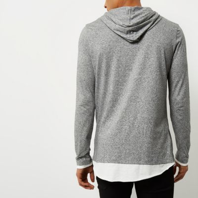 Grey marl longline layered hoodie